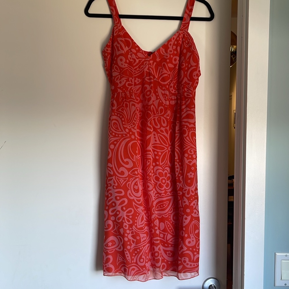 Anna Sui Red and Pink Floral Midi Dress